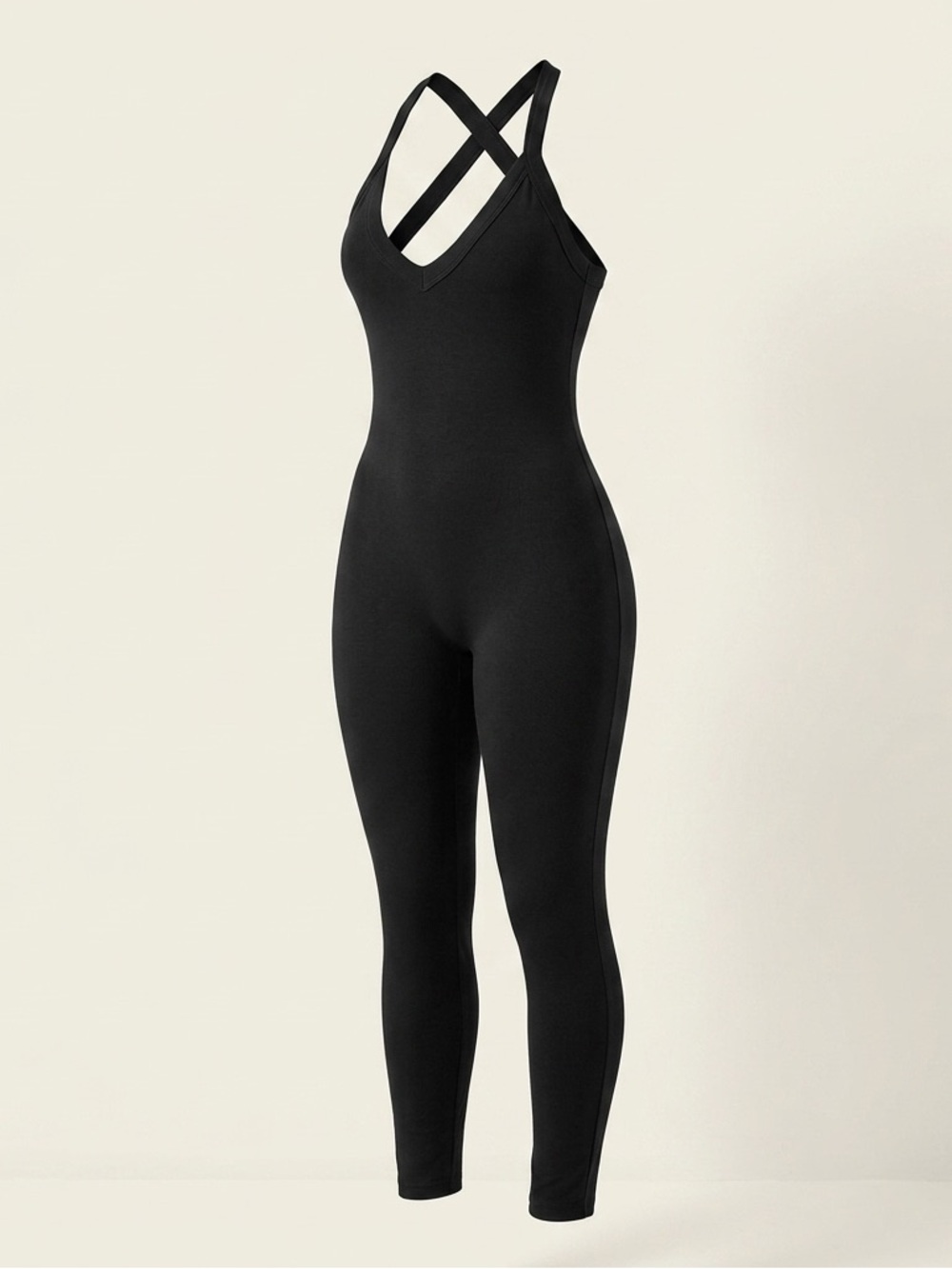 Woman’s Black Crossback Ribbed Jumpsuit.